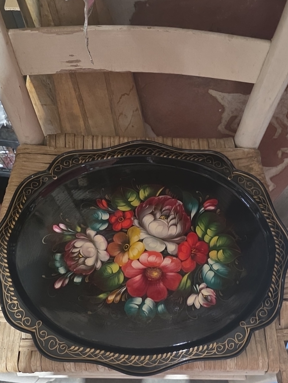 Vintage Russian Toleware tray Handpainted Rare